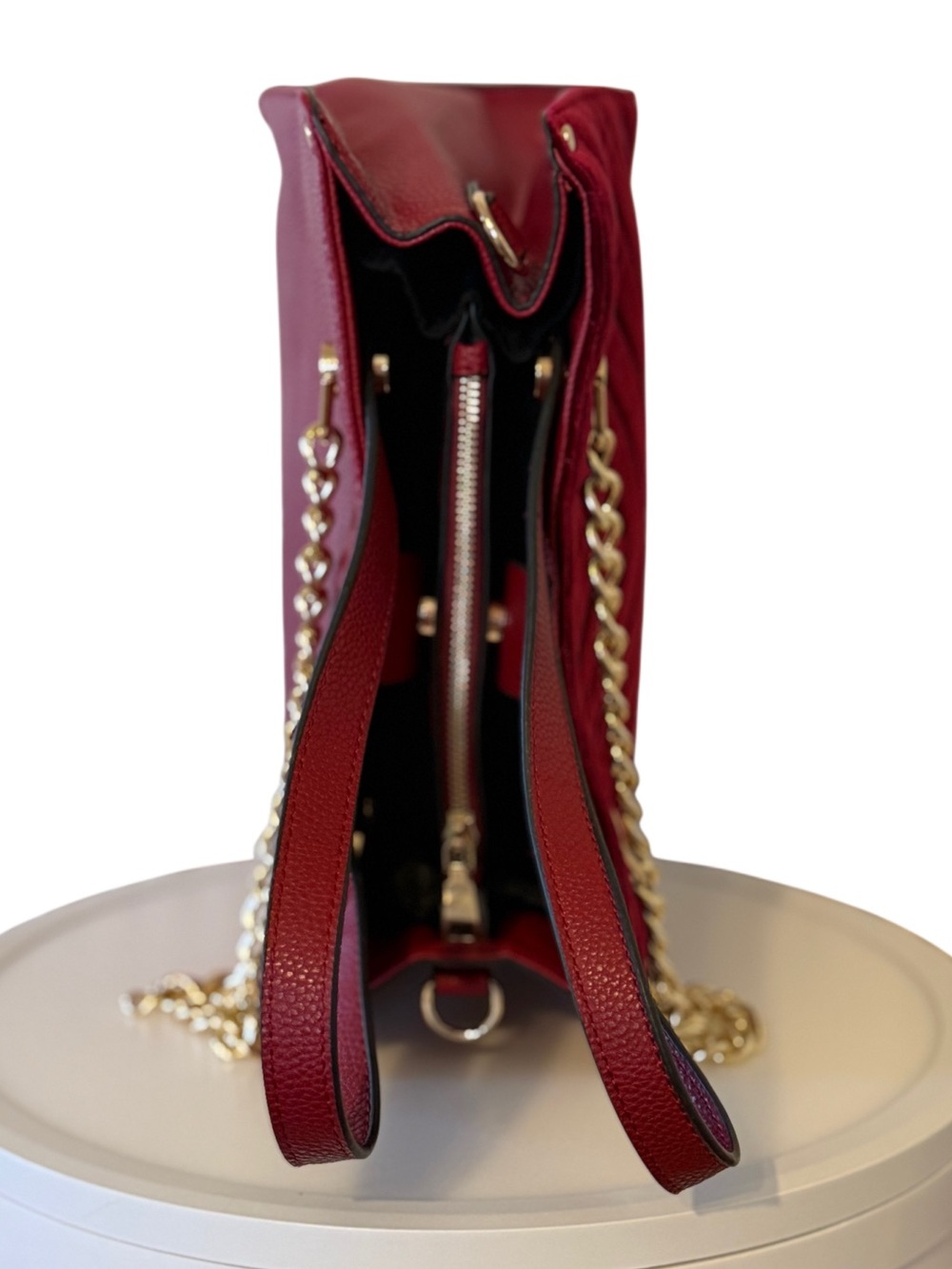 Marc New York Burgundy Chevron Velvet Crossbody Shoulder Bag Gold Chains Accents - Picture 9 of 17